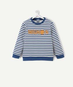 Sweat bébé garçon rayé bleu et blanc en fibres recyclées - 23 M