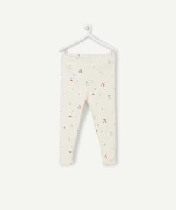 Legging bébé fille en coton bio blanc côtelé avec cerises - 12 M