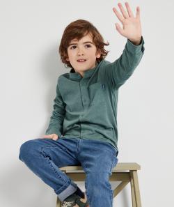 Chemise garçon en coton vert canard avec col mao - 6 A