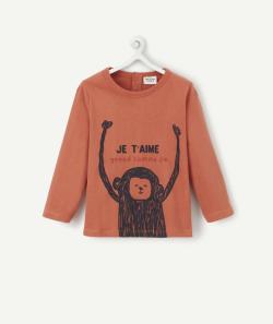 T-shirt bébé garçon en fibres recyclées rouille avec message - 18 M