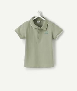 Polo bébé garçon en coton vert avec message brodé - 3 M