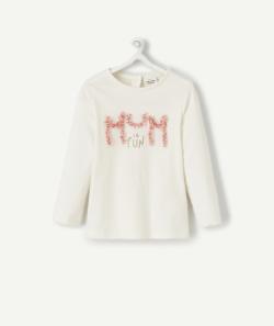 T-shirt bébé fille en fibres recyclées écru avec message - 1 M