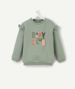 Sweat bébé fille vert en fibres recyclées avec message - 1 M