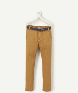 Pantalon slim garçon en coton ocre avec ceinture - 6 A