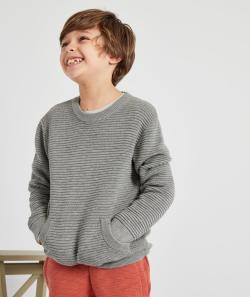 Pull garçon en coton gris avec côtes et poche - 3 A