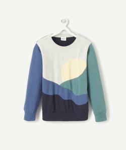 Pull garçon en coton avec empiècements colorés - 10 A