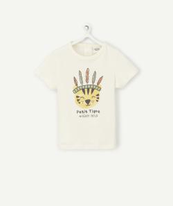 T-shirt bébé garçon en fibres recyclées écru avec tigre indien - 1 M