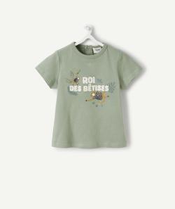 T-shirt en fibres recyclées vert avec message et singes bébé garçon - 6 M