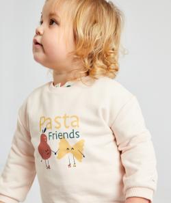 Sweat rose clair en fibres recyclées imprimé pasta bébé fille - 18 M