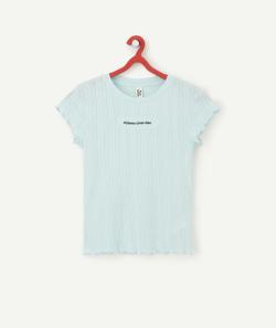 T-shirt en maille ajourée fille en coton biologique bleu - 10 A