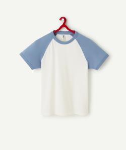 T-shirt garçon en fibres recyclées écru et bleu - 10 A