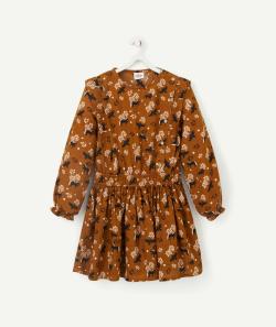 Robe courte ocre fille en coton avec imprimé animaux - 3 A