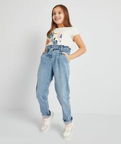 Pantalon coupe mom fille en denim bleu low impact - 10 A