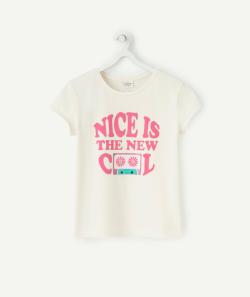 T-shirt fille en fibres recyclées écru avec message - 3 A