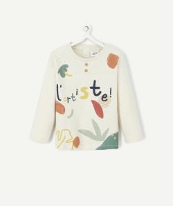 T-shirt bébé garçon en coton écru avec motifs colorés - 6 M