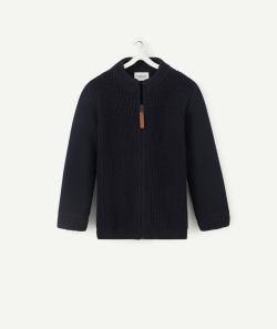Gilet en tricot à zip bi matière bleu marine bébé garçon - 12 M