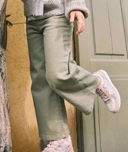 Pantalon large fille en denim kaki avec ceinture tressée - 2 A