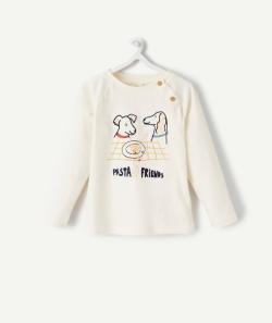 T-shirt écru en coton bio avec chien et pasta bébé garçon - 18 M