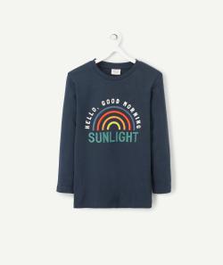 T-shirt garçon en coton bio bleu marine avec message - 12 A