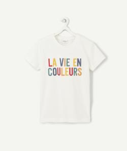 T-shirt garçon en coton biologique blanc avec message coloré - 3 A