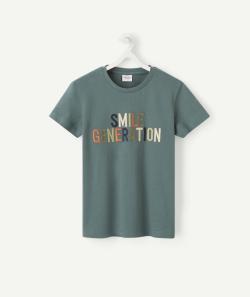 T-shirt garçon en coton biologique vert et au message brodé - 3 A