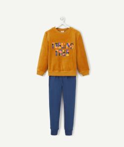 Pyjama garçon en velours camel avec animation colorée - 5 A