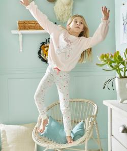 Pyjama duveté fille rose et blanc avec animation oiseau - 5 A