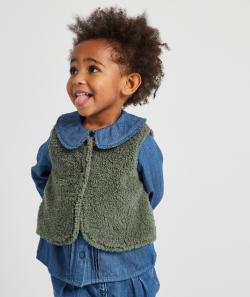 Gilet sans manches bébé fille en sherpa vert - 9 M