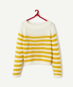 Le pull en tricot rayé jaune et blanc - S