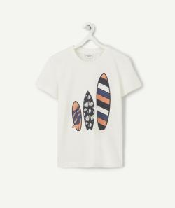 T-shirt garçon en coton biologique blanc avec planches de surf - 5 A