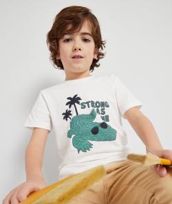 T-shirt garçon en coton bio blanc avec crocodile et message floqués - 2 A