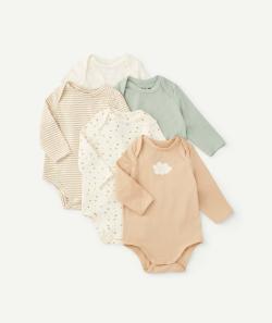 Lot de 5 bodies en coton biologique beige et écru - 18 M
