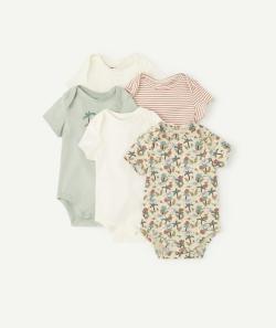 Lot de 5 bodies manches courtes en coton bio thème savane - 9 M