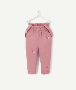 Le pantalon rose en coton aux bretelles amovibles et fleurs - 12 M
