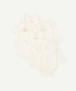Lot de 5 bodies en coton biologique blancs avec message - 1 M