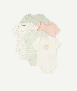 Lot de 5 bodies en coton biologique rose et vert - 3 M