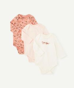 Lot de 3 bodies bébé en coton bio uni et imprimés animaliers rose - 23 M
