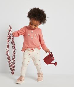 Legging côtelé bébé fille écru et imprimé avec motifs graphiques - 6 M