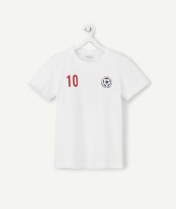 T-shirt blanc garçon en fibres recyclées thème football rouge et bleu - 12 A