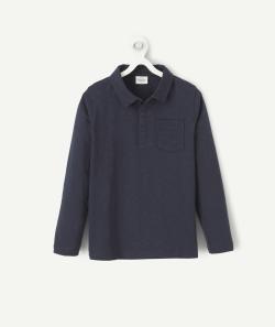 Polo garçon en fibres recyclées bleu marine - 10 A