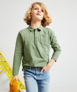 Polo garçon en fibres recyclées vert - 10 A