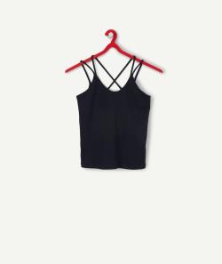 Le t-shirt bleu marine en coton biologique avec bretelles croisées - S
