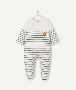 Dors bien velours en coton recyclé blanc rayé bleu bébé - 9 M