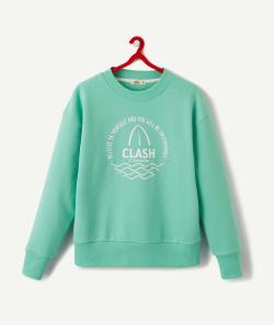 Le sweat vert menthe avec animation et message sur l'avant - XXS