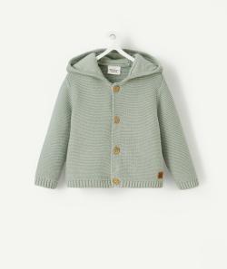 Cardigan bébé en tricot et à capuche vert d'eau - 3 M
