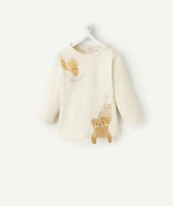 T-shirt bébé en coton biologique écru avec animaux - 6 M