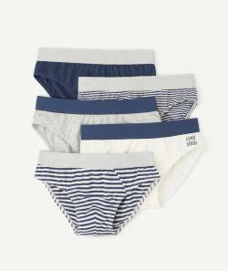 Lot de 5 slips garçon bleu et gris rayés - 10 A