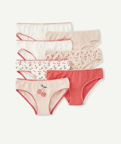 Lot de 7 culottes fille rose et blanc imprimé cerise - 8 A