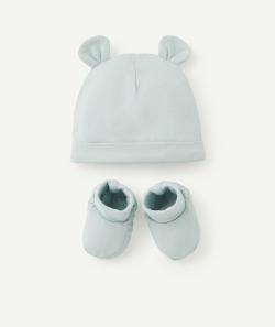 Set bonnet et chaussons vert en coton - TU