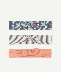 Lot de 3 bandeaux en coton bleu et rose bébé fille - TU